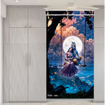 Radha Krishna Moonlight Swing Scroll Wall Panel – Divine Romance and Serenity Spiritual Art by Gruhastu