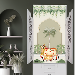 Sacred Kamdhenu Cow and Calf Scroll Wall Panel – Divine Prosperity and Protection Spiritual Art by Gruhastu